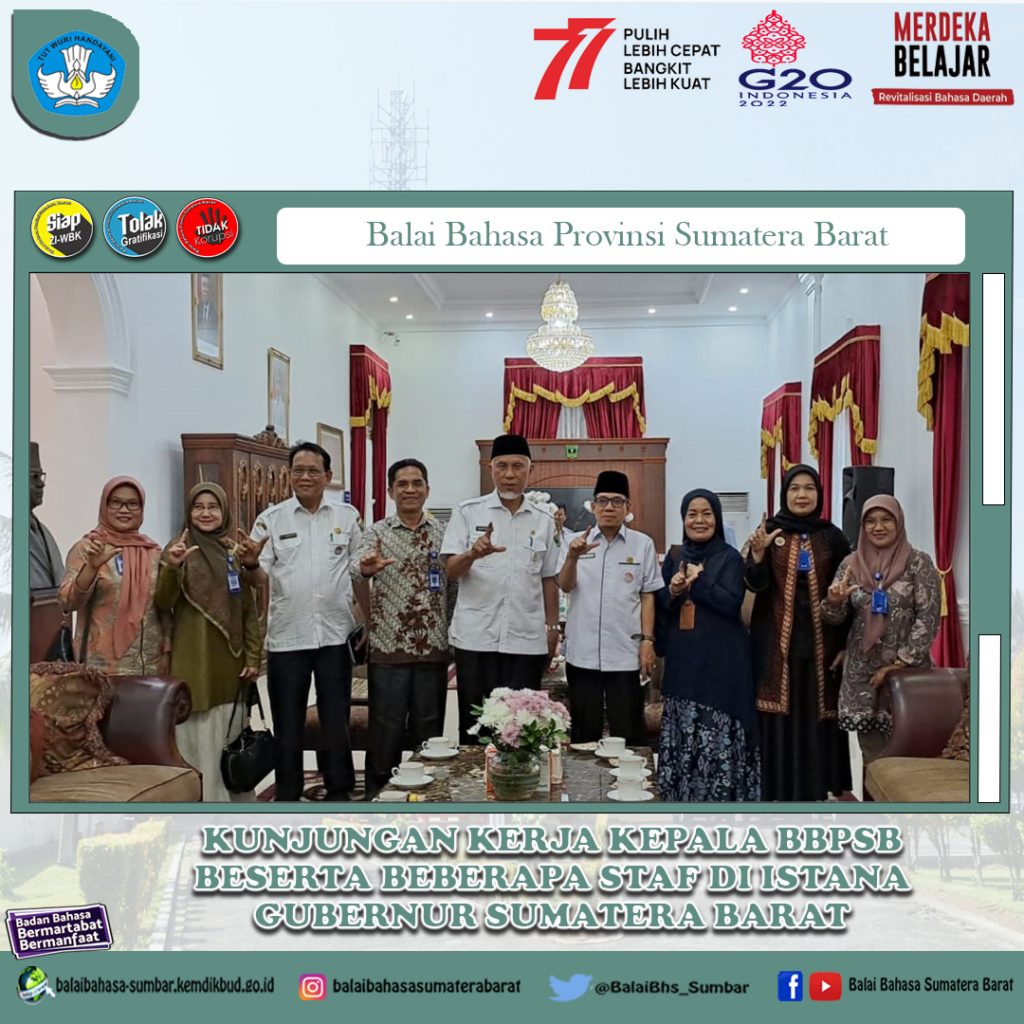 kunjungan kerja Kepala BBPSB beserta beberapa staf di istana gubernur Sumatera Barat